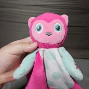 TAGGIES Pink Owl Lovey Security Blanket Rattle Plush Satin Tags